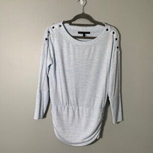 WHBM light heather blue long sleeve button detail stretch pullover shirt top